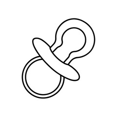 Simple line drawing of a baby pacifier in black outline on transparent background