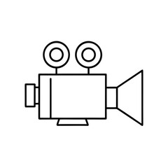 Illustration of a vintage film camera in black outline on transparent background