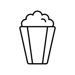 Outline drawing of popcorn in a striped container box on transparent background