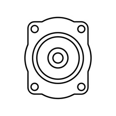 Illustration of a circular speaker inside a housing unit on transparent background
