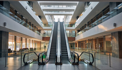 Modern Office Lobby Atrium with Minimalist Escalator