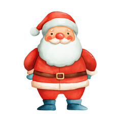 Charming Watercolor Santa Stands Cheerfully in Bright Colors