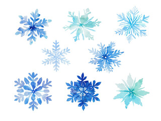 Beautiful Blue Watercolor Snowflakes for Winter Decoration