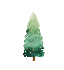 Winter Tree in Watercolor Style on a White Background