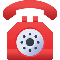 Retro Red Rotary Dial Telephone with Receiver Resting on Top Isolated on White Background Vector Illustration