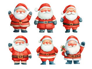 Joyful Santa Watercolor Illustrations in Various Poses