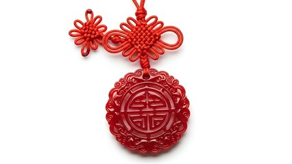 Red Chinese Knot and Jade Charm Symbolizing Good Fortune