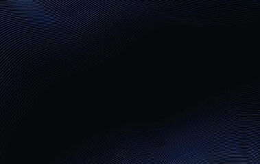 Abstract background with elegant and luxurious wavy blue line pattern. Blue elegant wavy gold line pattern on black background. Abstract luxury blue blend wave lines.