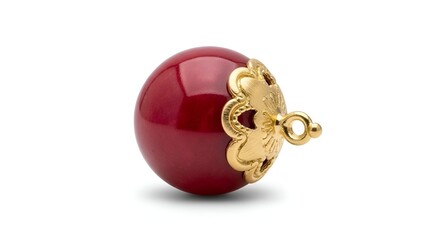 Elegant Red Jade-Style Charm with Ornate Gold-Tone Cap and Loop
