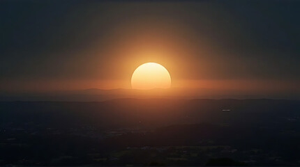 Brilliant Golden Sun Setting Below a Hazy Horizon at Dusk