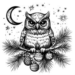 Holiday Owl Coloring Page – Festive Owl with Ornaments