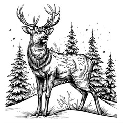 Christmas Deer Coloring Page – Majestic Reindeer Design