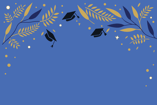 Modern Graduation Invitation Card Design: Blue Background with Gold Design - Powered by Adobe
