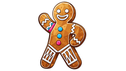 Obraz premium Cheerful gingerbread man waving hello, perfect for holiday promotions, festive designs, and sweet treat themed content, sure to bring holiday cheer
