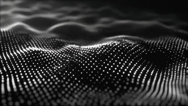 Close-up of a black and white digital wave pattern with a shallow depth of field and cinematic lighting