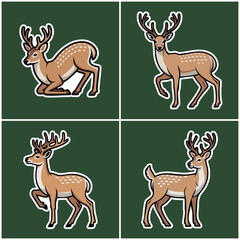 Comprehensive Spotted Wild Buck Character Collection: Set of 12 Detailed Deer Designs in Active, Resting, and Grazing Poses, Essential for Hunting, Nature, and Outdoor Lifestyle Graphics