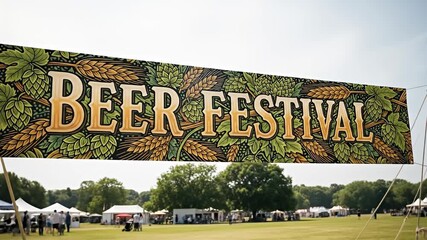 Beer Festival Banner with Hops and Barley Design.