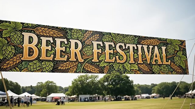 Beer Festival Banner with Hops and Barley Design.