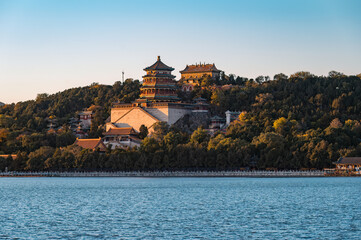 The scenery of Beijing's imperial garden, the Summer Palace, at dusk