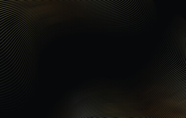 Abstract background with elegant and luxurious wavy gold line pattern. Golden elegant wavy gold line pattern on black background. Abstract luxury gold blend wave lines.