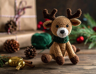 Cute Christmas reindeer knitting doll