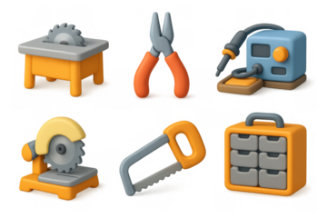 Colorful 3d tool icons collection for diy, construction, and repair projects