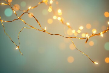 Festive Christmas light gold garlands. Bright garlands with a golden glow. Festive abstract Christmas texture, golden bokeh particles, and highlights