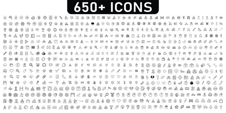 650+ Line Icons Pack. Minimal Outline Vector Icon Set for UI, Web, App & Creative Design