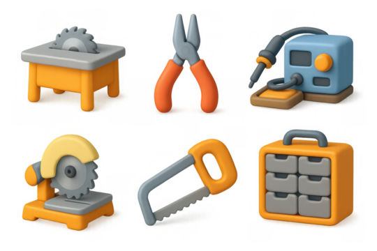 Colorful 3d tool icons collection for diy, construction, and repair projects