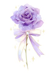 Obraz premium A single rose with a ribbon, watercolor illustration, clip art
