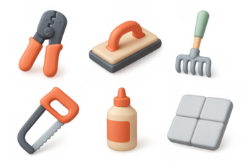 Cartoon tool icons for construction and diy projects - cute illustrations for design and graphics