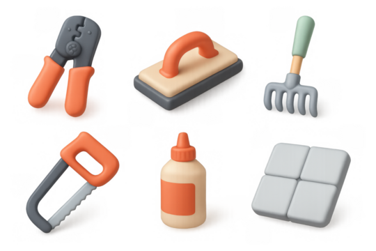 Cartoon tool icons for construction and diy projects - cute illustrations for design and graphics - Powered by Adobe
