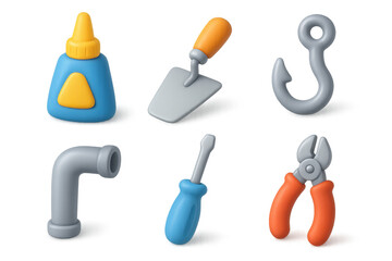 Collection of simplified tool icons for diy projects and craft designs