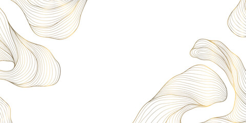 Obraz premium Vector gold line pattern, smooth waves, swirling leaves, Japanese premium abstract background. Elegant design luxury packaging, cosmetic branding, modern wallpapers.