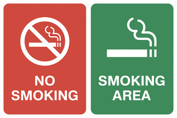 No smoking and smoking area signs indicating designated zones