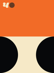 Geometric Abstract Poster, Minimalist Design in Orange, Cream, and Black, Bold Graphic Artwork with Symmetrical Elements, Abstract Geometry Print.