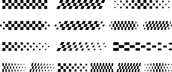 A collection of racing-inspired checkered stripe patterns designed in clean black and white for speed, motorsport, and competition visuals. racing checkered pattern. Racing stripe design.
