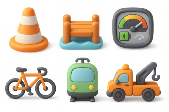 Cartoon transport icons collection for design and decoration projects