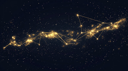 A cosmic scene featuring a network of glowing stars connected by lines against a dark background. The image represents the vastness of space and celestial connections.