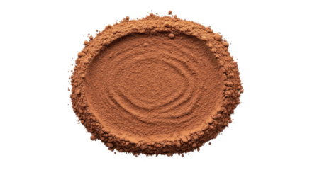 Close up of Organic Unrefined Cocoa Powder in a Circular Pile on White Background