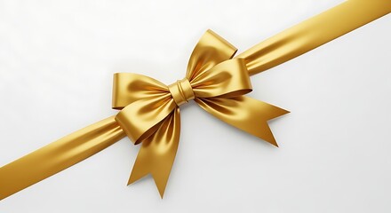 Fototapeta premium Golden Satin Ribbon Bow Tied on a Diagonal Ribbon on White Background image photo