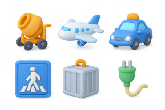 Vibrant cartoon transportation icon set for design and decoration