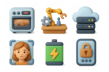 Minimalist icon set featuring technology, energy, and security for digital design