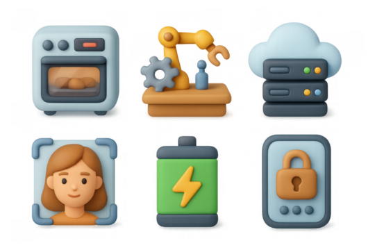 Minimalist icon set featuring technology, energy, and security for digital design