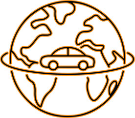 Car drives around the world on a global path