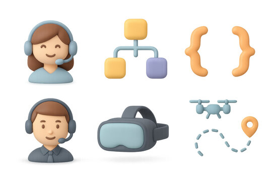 Futuristic technology icon set featuring virtual reality, drones, and communication for digital design