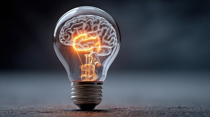 Brain inside lightbulb representing idea and innovation concept.