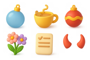 Festive icon set with holiday decorations and seasonal elements for creative design