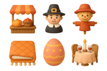 Charming thanksgiving cartoon icon set for seasonal design and decoration
