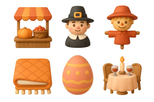 Charming thanksgiving cartoon icon set for seasonal design and decoration